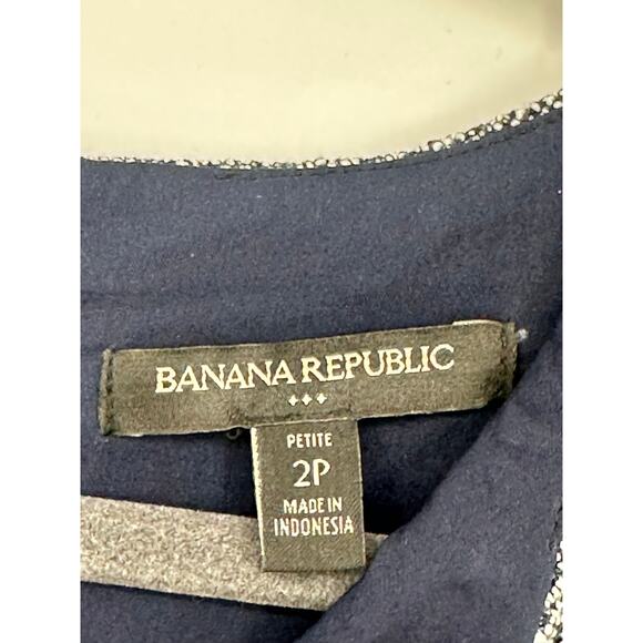 Banana Republic Navy Blue White Dress V-Neck Short Sleeve Textured Cocktail 2P - Picture 3 of 7
